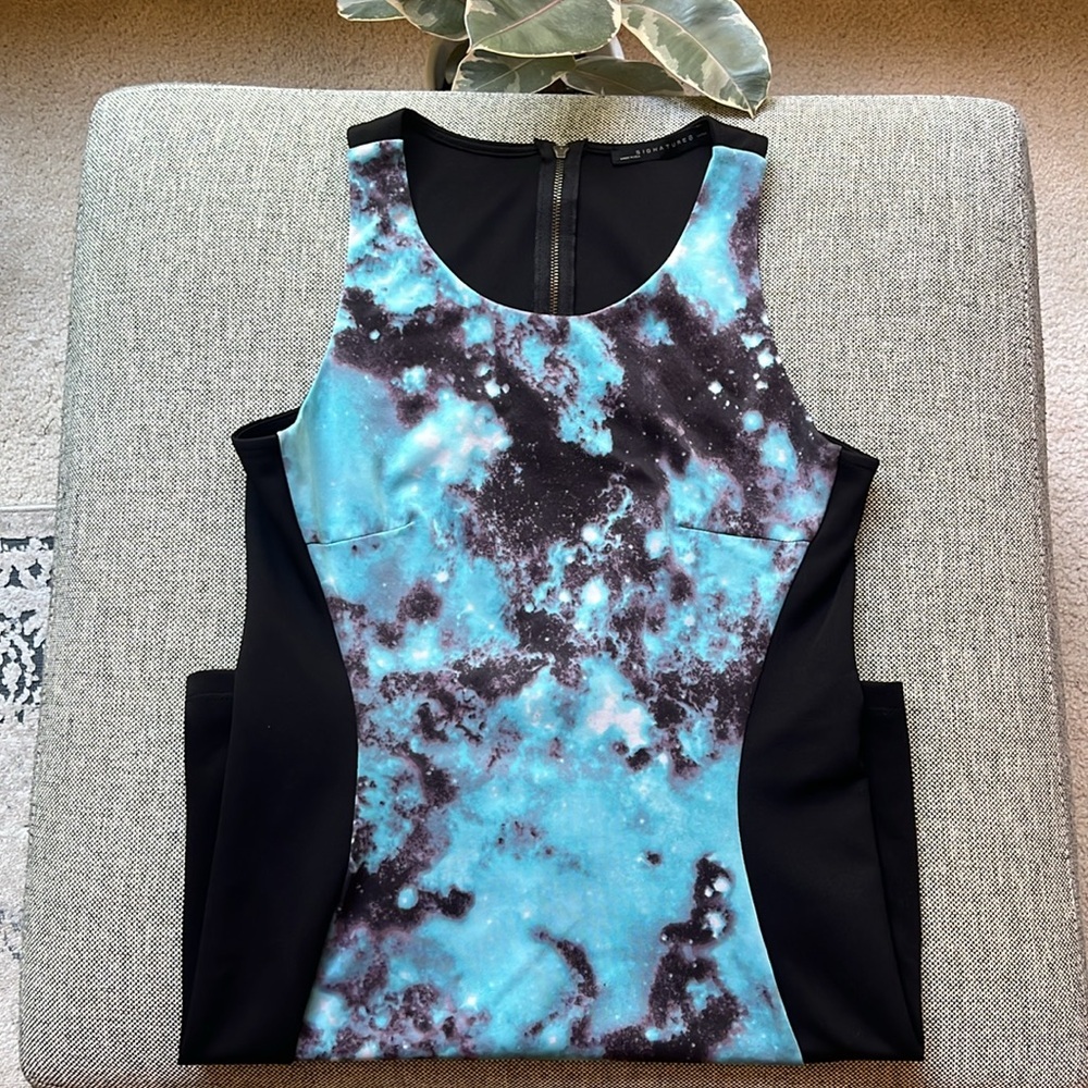 Y2K Vintage Blue Nebula Mini Dress, Size: Large Circa 2008